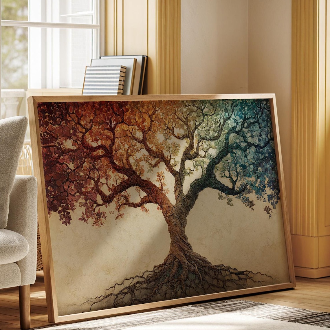 Tree of Life Rainbow Gradient Foliage Exposed Roots Framed Art Poster