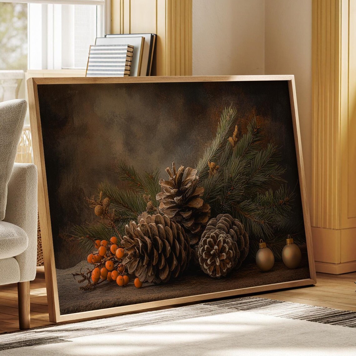 Rustic Holiday Pinecone And Evergreen Arrangement