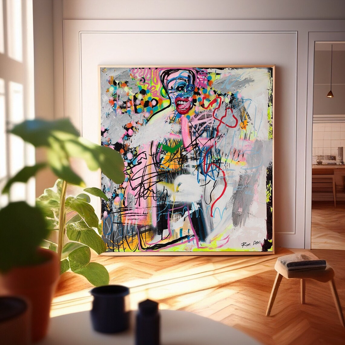 Ron Deri Face Abstract Art Print, Modern Colorful