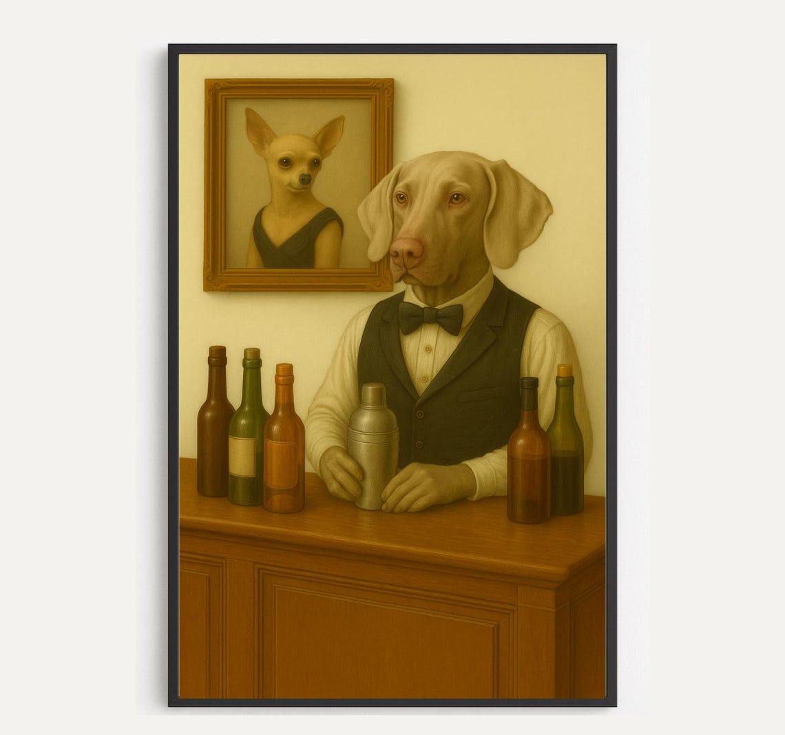 Weimaraner Bartender Vintage Bar Portrait Cocktail Shaker Poster