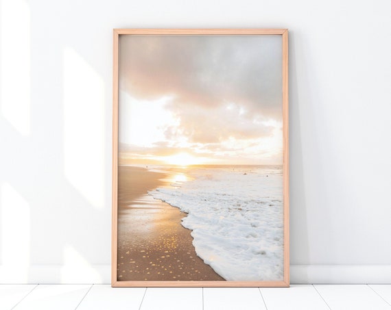 Neutral Sunset Coastal Print, Boho Beach Poster