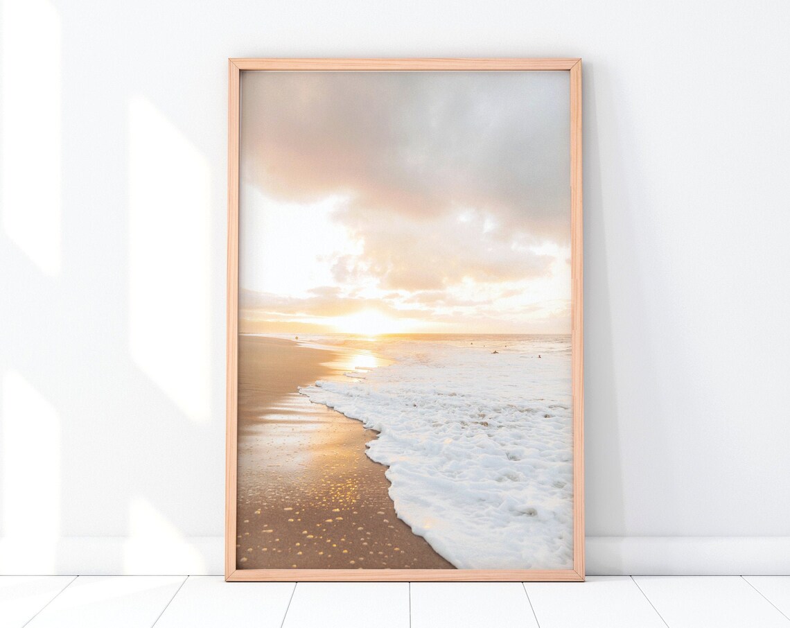Neutral Sunset Coastal Print, Boho Beach Poster