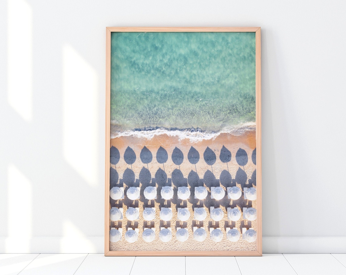 Aerial Beach Print, Turquoise Ocean Coastal Poster