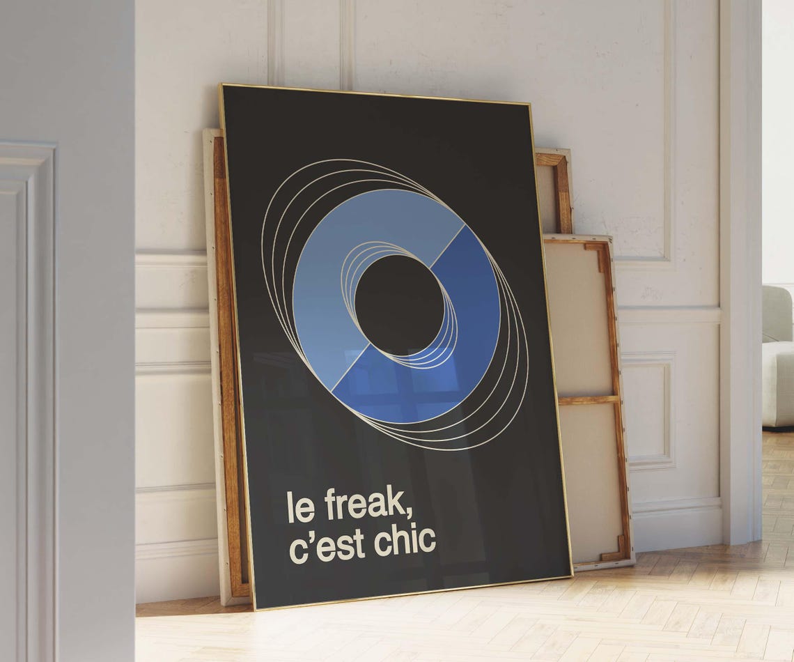 Le Freak Cest Chic Blue Spiral Retro French Typography Poster - Image 2
