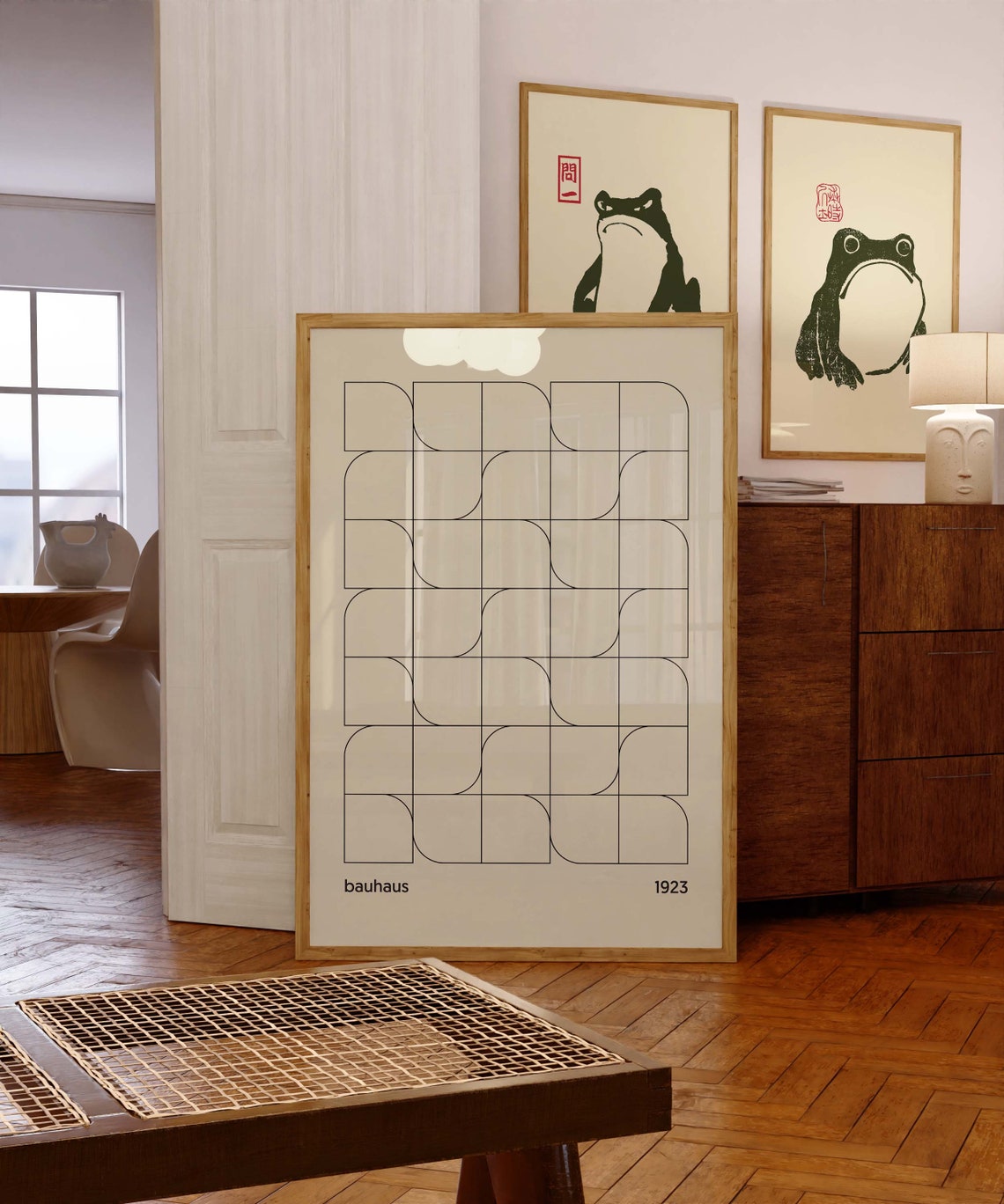 Bauhaus 1923 Geometric Line Grid Beige Black Modernist Art Poster - Image 2