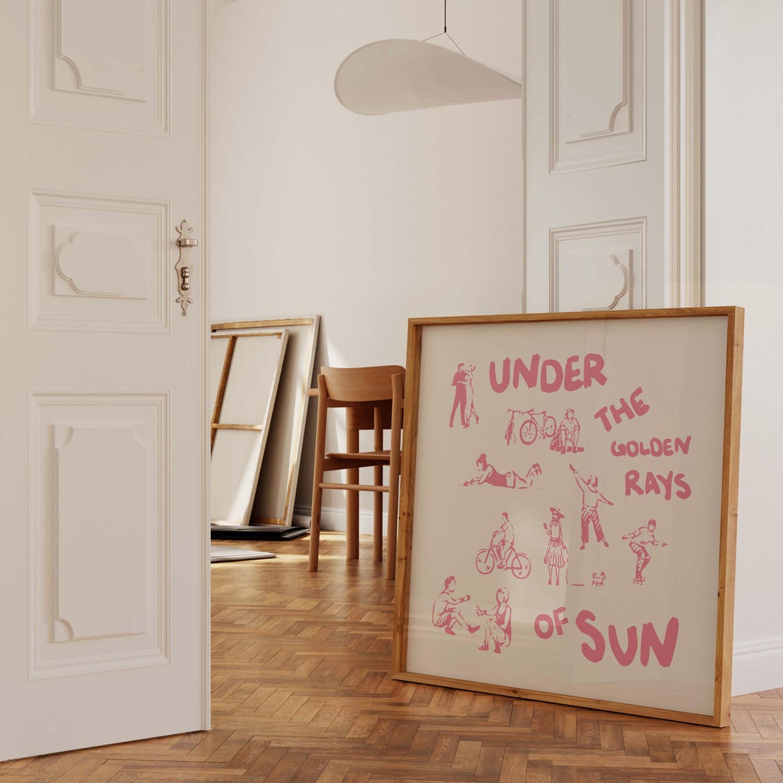 Under the Golden Rays of Sun Pink Summer Square Sketch Poster - Image 2