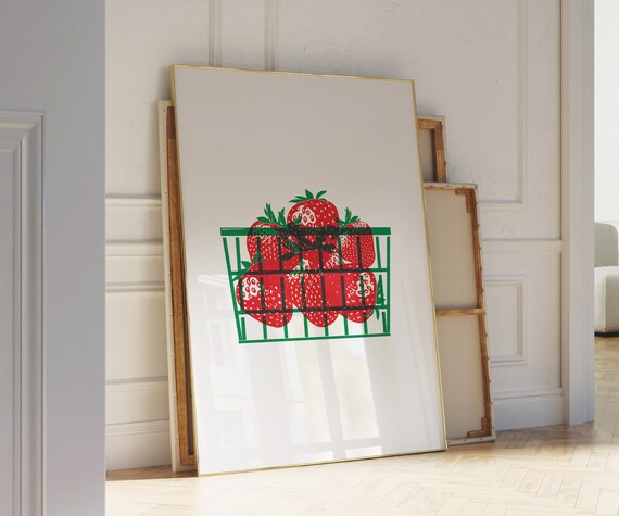 Cute Apartment Decor Strawberry Art Cheap Wall Art Strawberry Art Print Strawberry Aesthetic Farmers Market Art Cottage Core Art Botanical