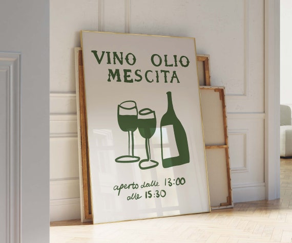 Green Poster Hand Drawn Sketch Exhibition Poster Green Italy Sketch Wall Art Wine Sketch Hand Drawn Trendy Green Poster