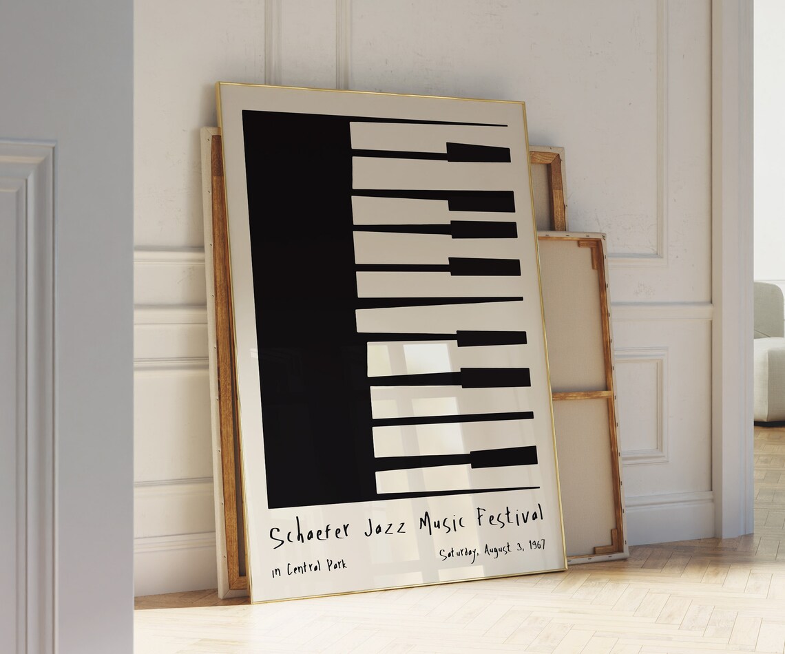 Schaefer Jazz Music Festival 1967 Piano Keys Retro Art Poster - Image 2