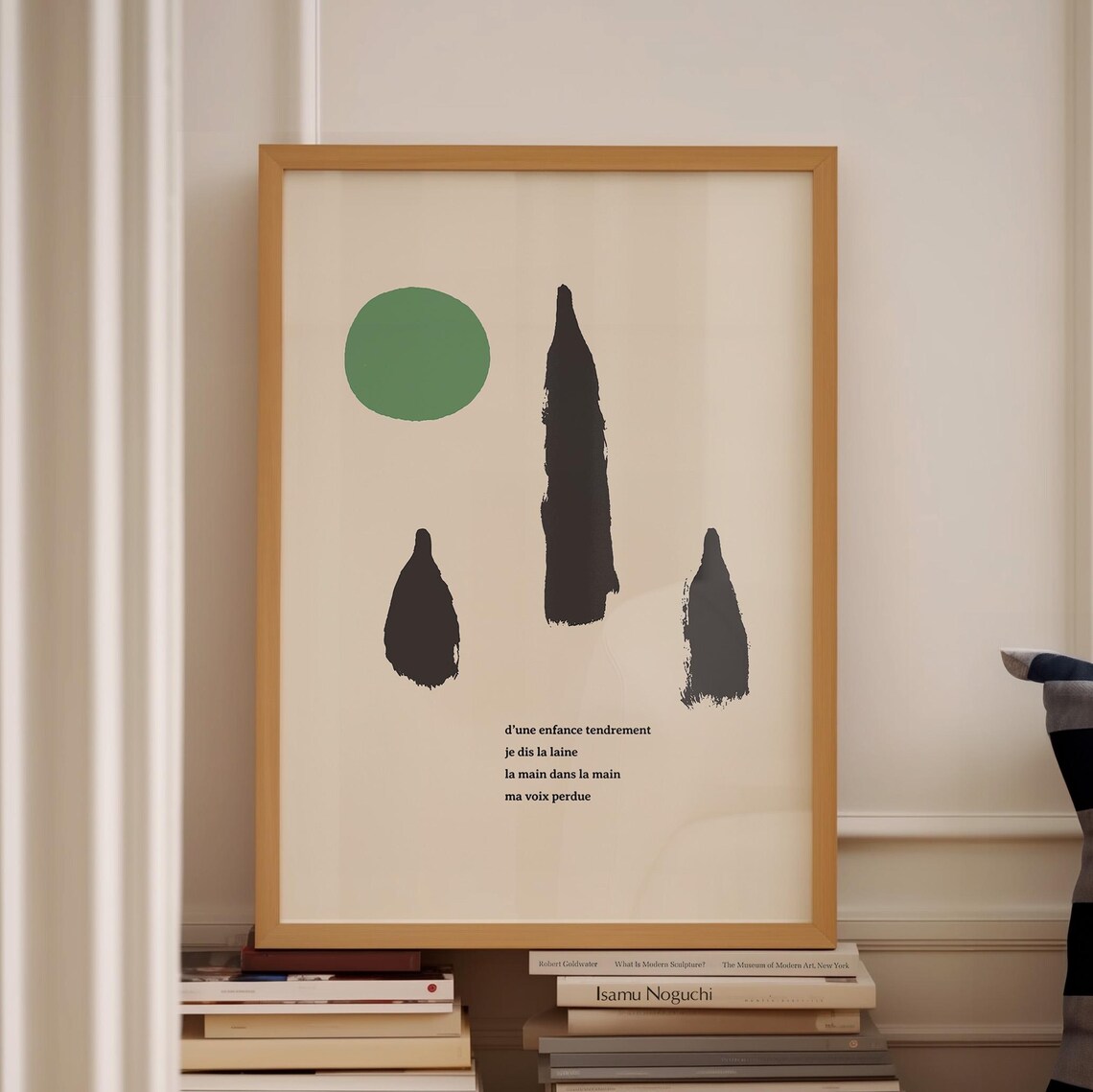 Miro Style Abstract French Poem Green Circle Modern Art Print