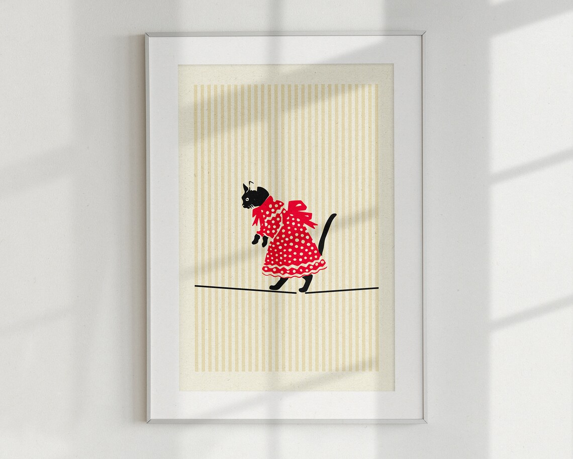 Vintage Black Cat in Red Polka Dot Dress Retro Kitchen Poster Art - Image 2