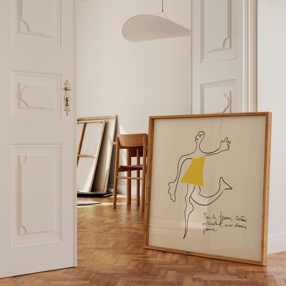 Dancing Line Figure Yellow Dress Abstract Modernist French Style Art Poster - Image 2