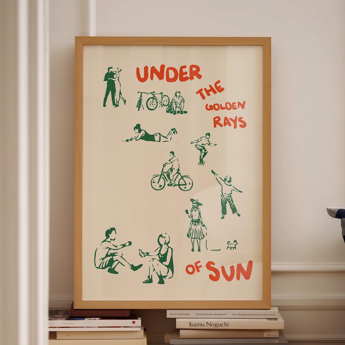 Under the Golden Rays of Sun Green Red Hand Drawn People Summer Poster