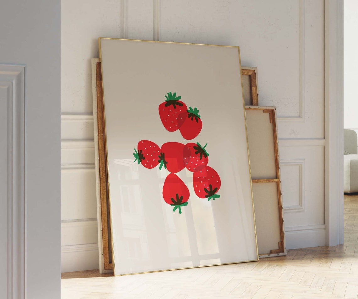 Red Strawberry Illustration Minimalist Fruit Kitchen Poster Cute Art - Image 3