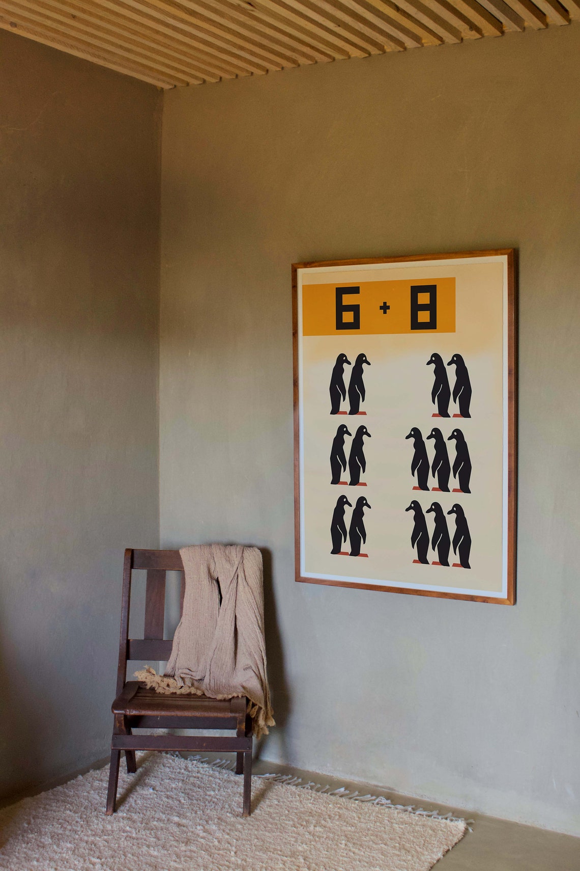 Adorable Penguin Friends 6 Plus 8 Bauhaus Counting Art Poster - Image 2