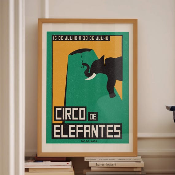 Blue Yellow Poster Retro Poster Print Elephant Wall Art Funky Wall Art Apartment Decor Mexican Retro Wall Art Unique Wall Decor