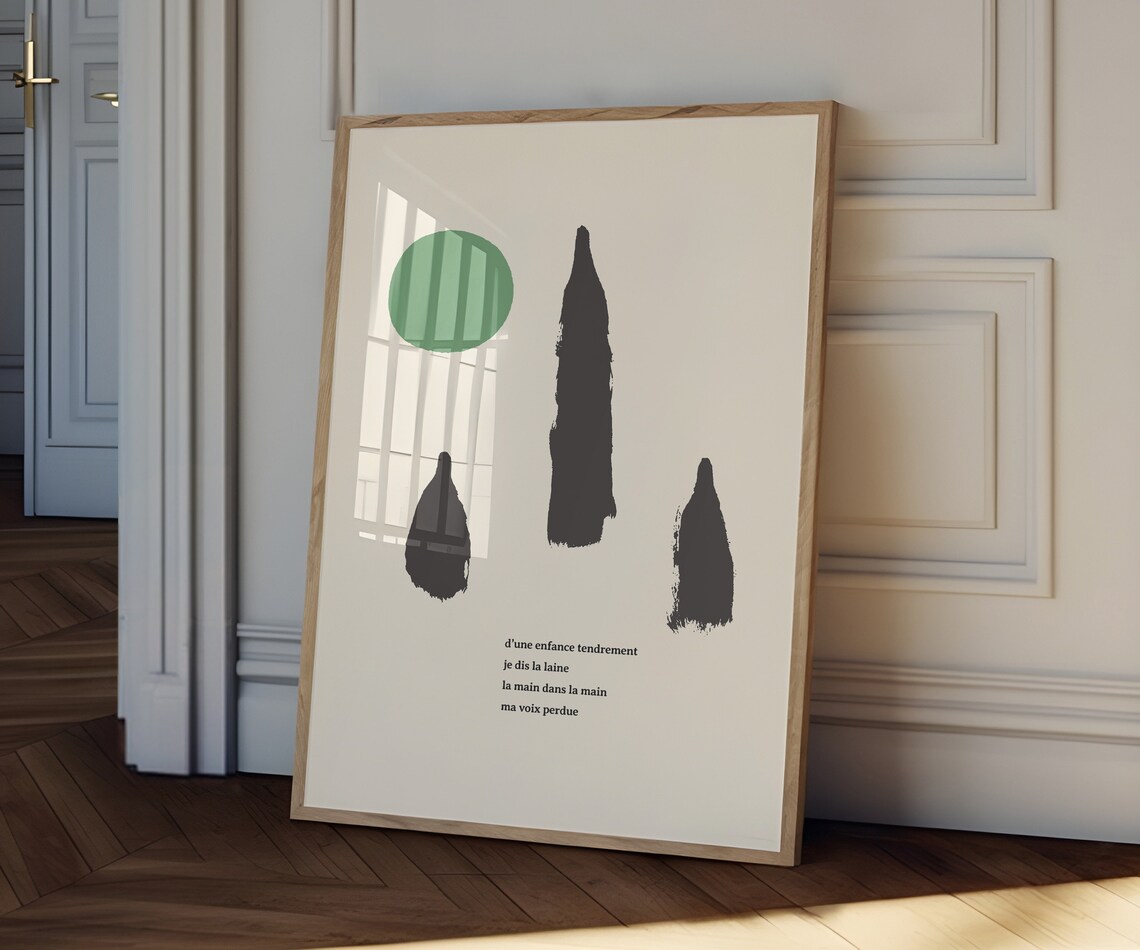 Miro Style Abstract French Poem Green Circle Modern Art Print - Image 3