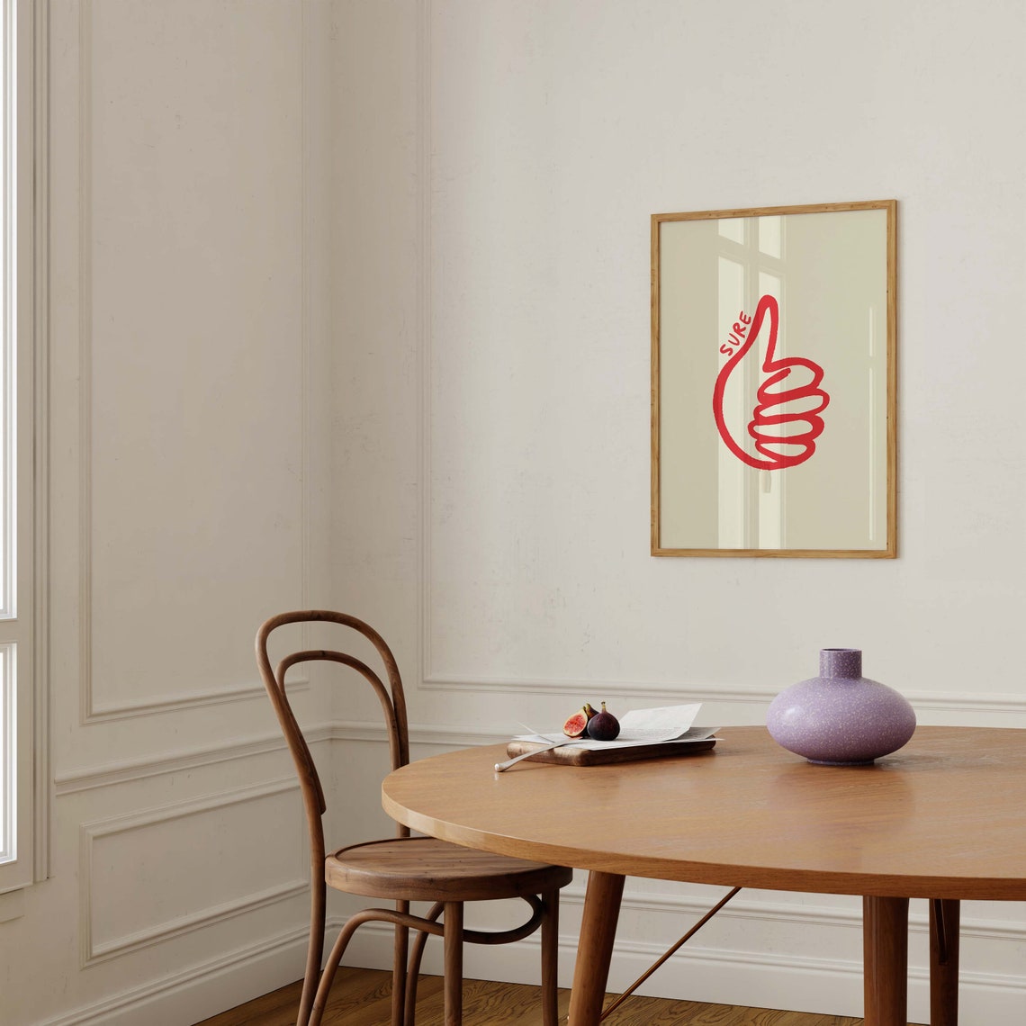 Sure Thumbs Up Red Line Art Trendy Minimalist Affirmation Poster - Image 2