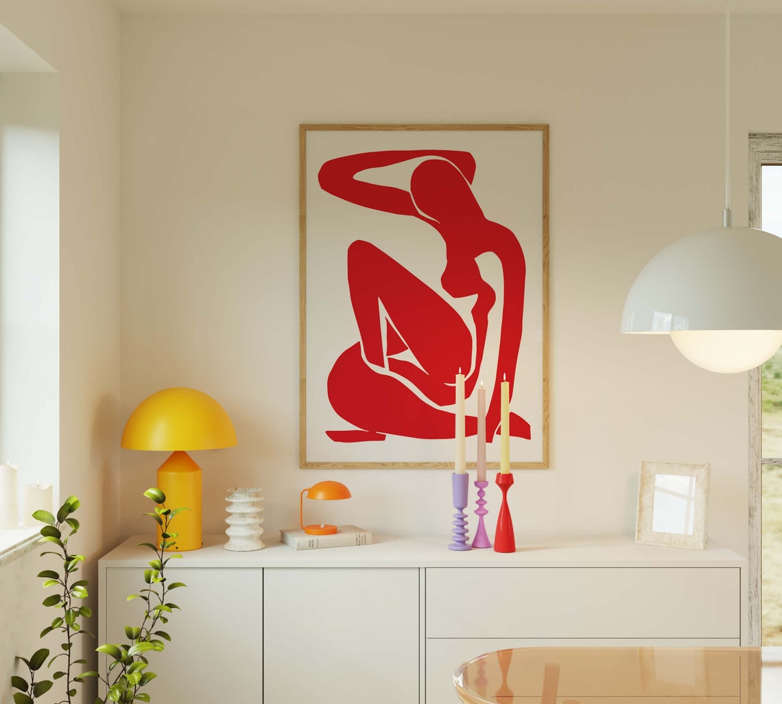 Bold Matisse Style Red Nude Figure Abstract Paper Cut Out Print - Image 2