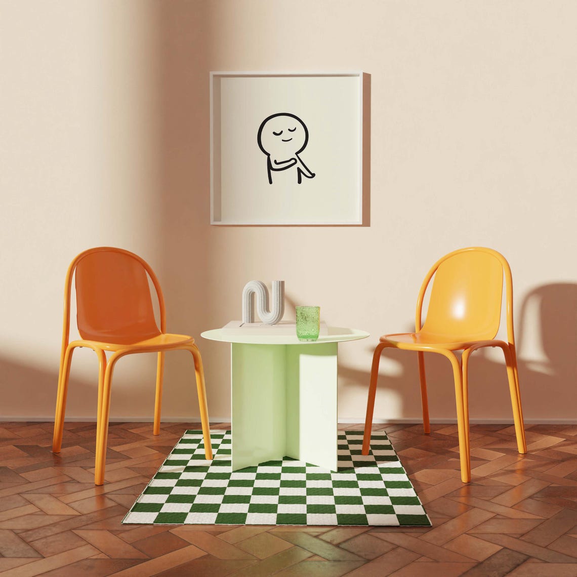 Minimalist Content Character Line Art Funny Square Art Poster - Image 2