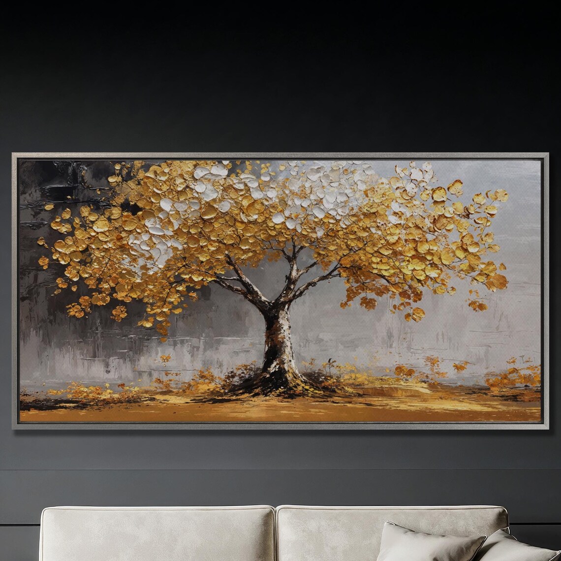 Golden And White Leaves Tree Wall Art Impressionist Painting Print Luxury Wall Decor Abstract Landscape Art Poster Ready To Hang Gift
