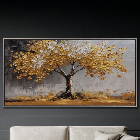 Golden And White Leaves Tree Wall Art Impressionist Painting Print Luxury Wall Decor Abstract Landscape Art Poster Ready To Hang Gift