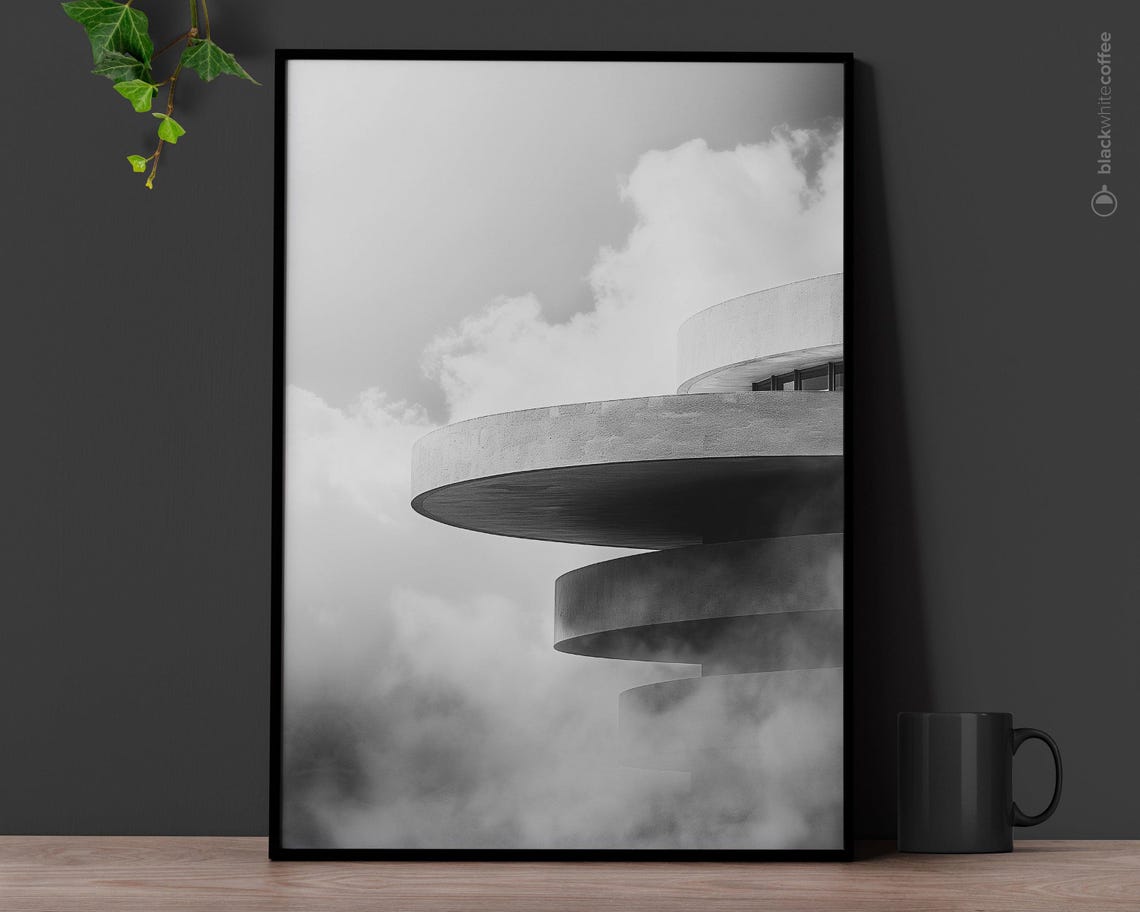 Guggenheim Inspired Spiral Modern Architecture Black White Poster