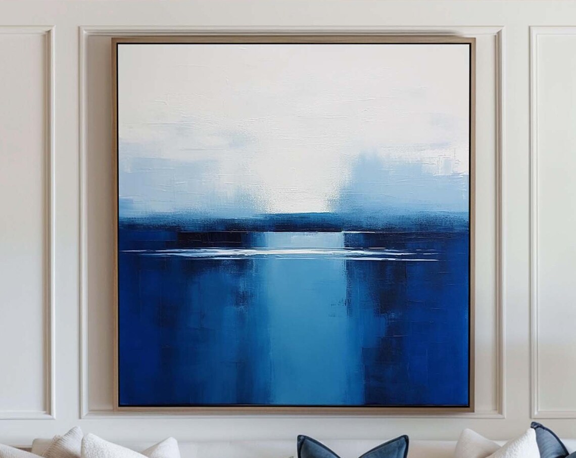 Cobalt Blue White Abstract Painting Square Minimalist Modern Wall Art - Image 5