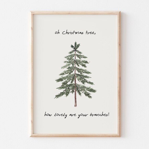 Oh Christmas Tree Minimalist Watercolor Pine Branches Quote Poster