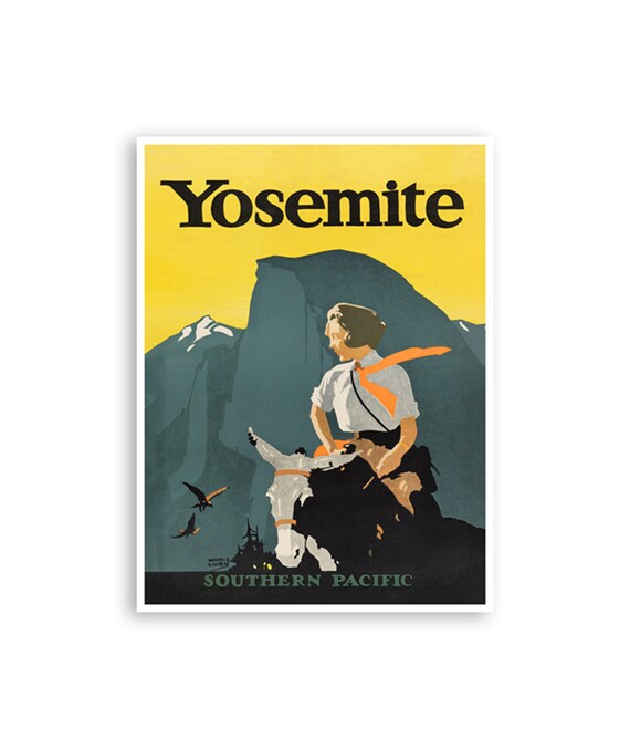 Yosemite Southern Pacific Vintage Travel Poster Woman Riding Mule Art