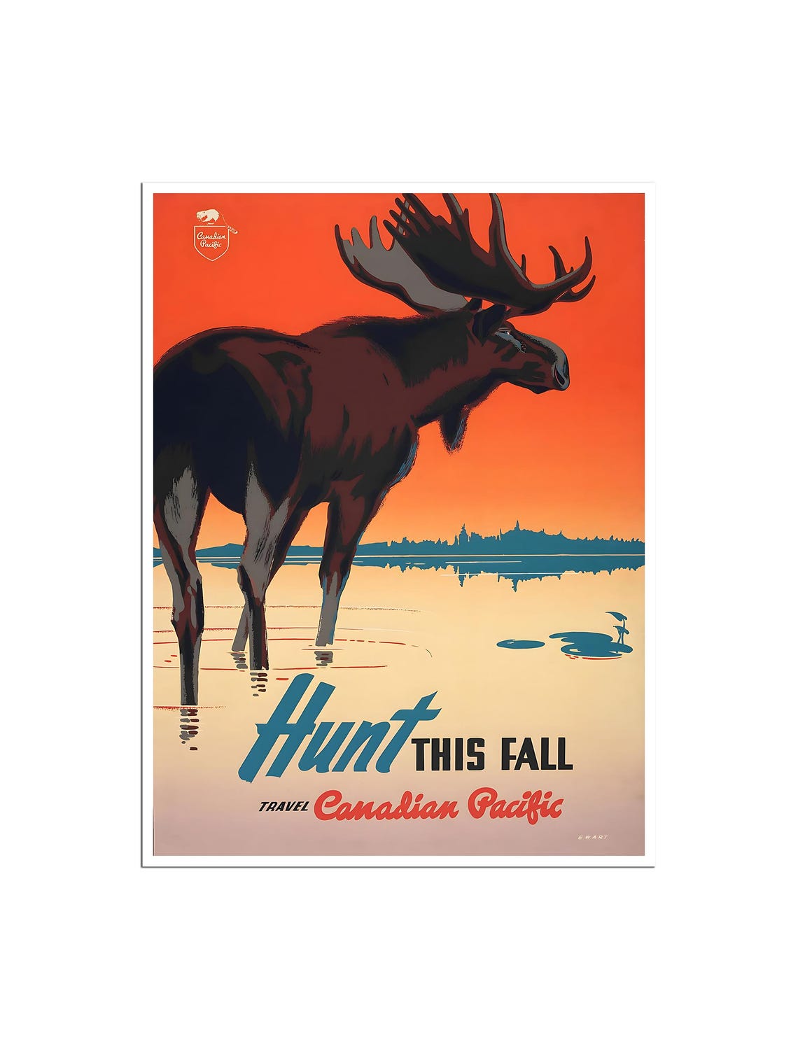 Canadian Pacific Bull Moose Hunt This Fall Vintage Travel Poster