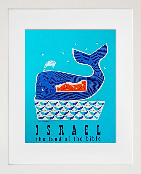 Israel Travel Poster, Jonah Whale Vintage Decor