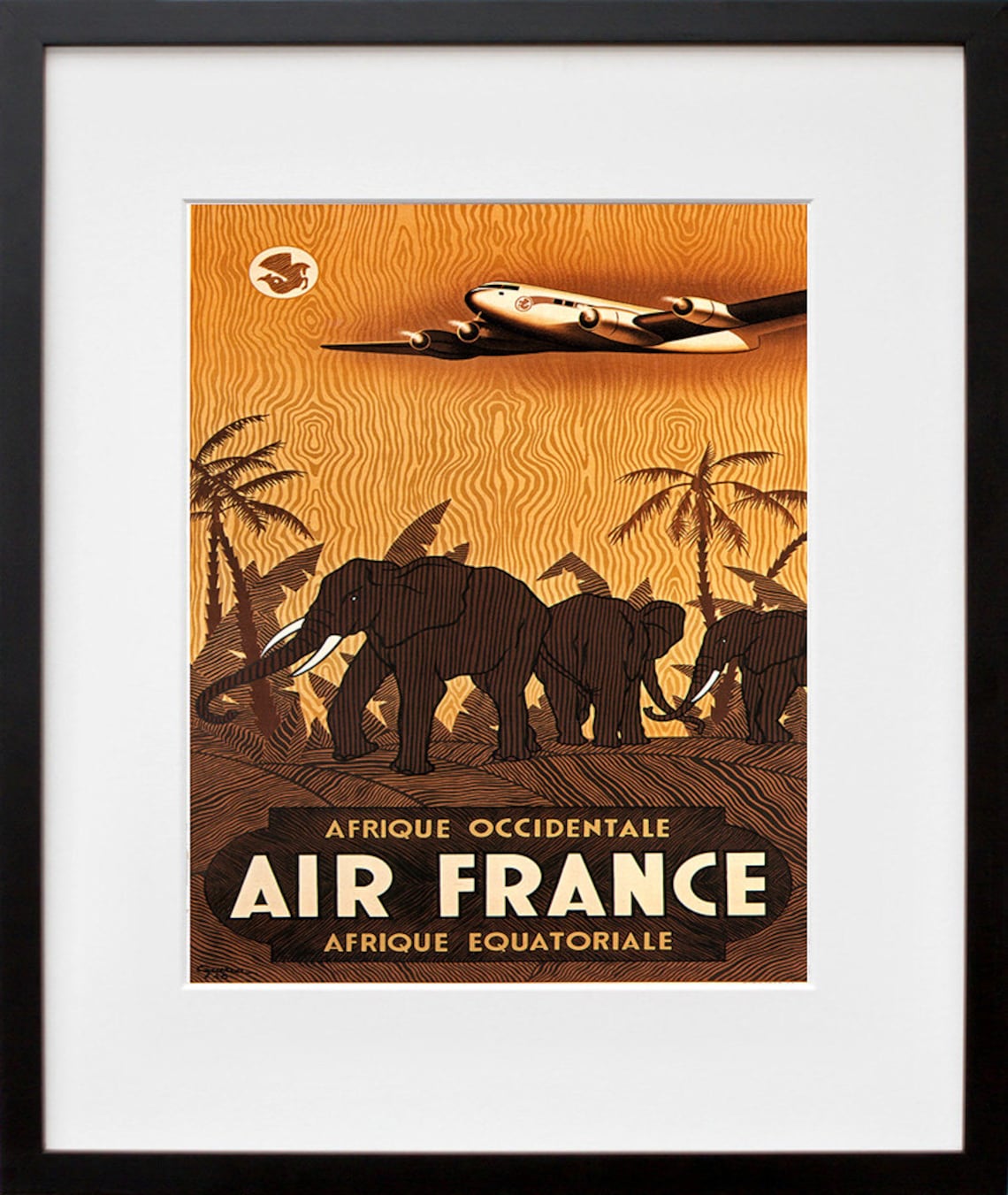 Air France West Africa Equatorial Elephant Safari Travel Poster - Image 2