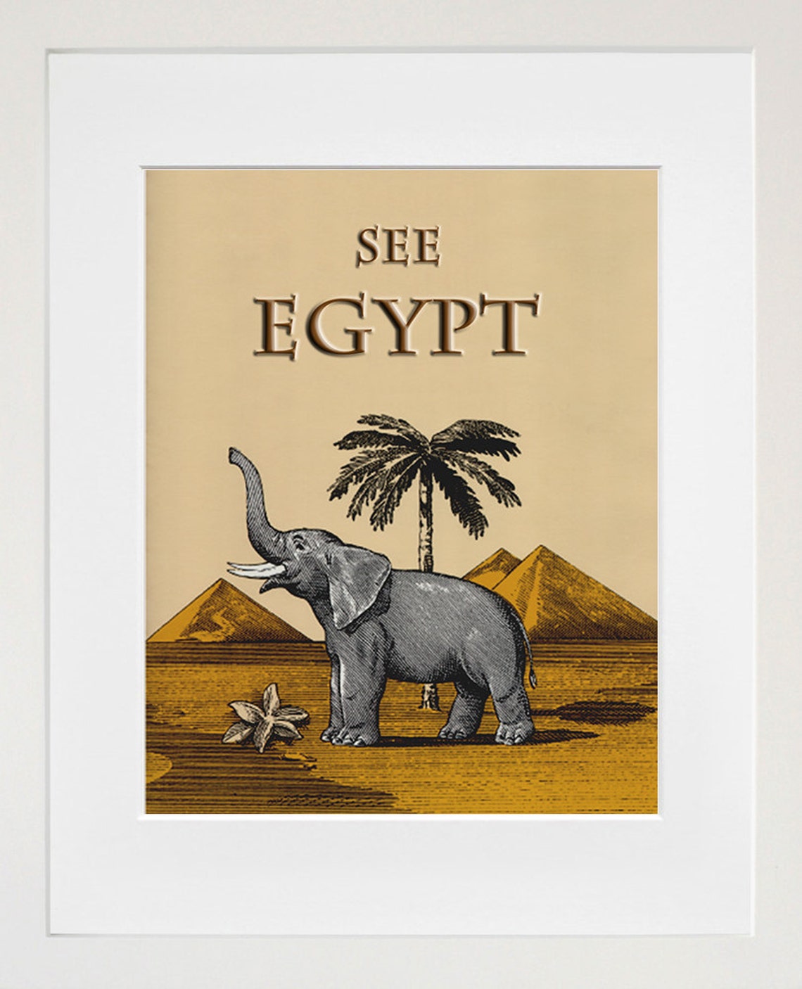 See Egypt Vintage Elephant Pyramids Palm Desert Travel Art Poster - Image 2