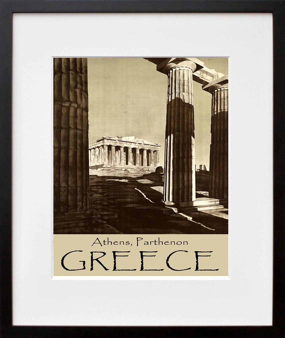 Athens Parthenon Greece Vintage Travel Poster Sepia Columns Photo - Image 2