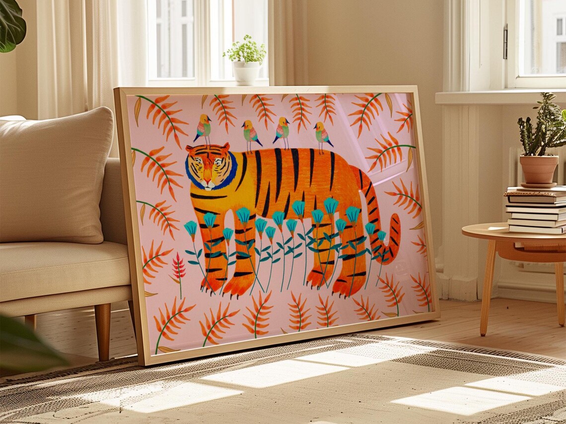 Tiger and Birds Kids Nursery Animal Art Print