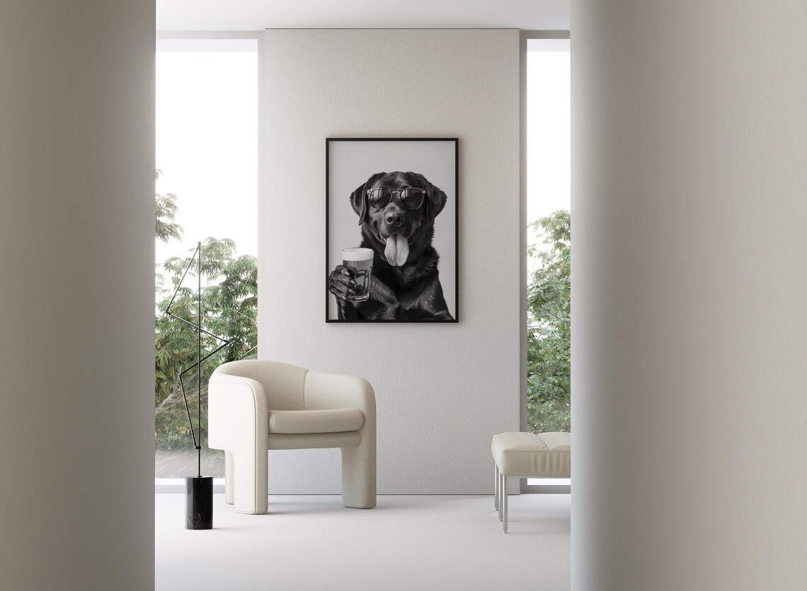 Labrador Holding Beer Funny Dog Print, Bar Cart Decor - Image 3