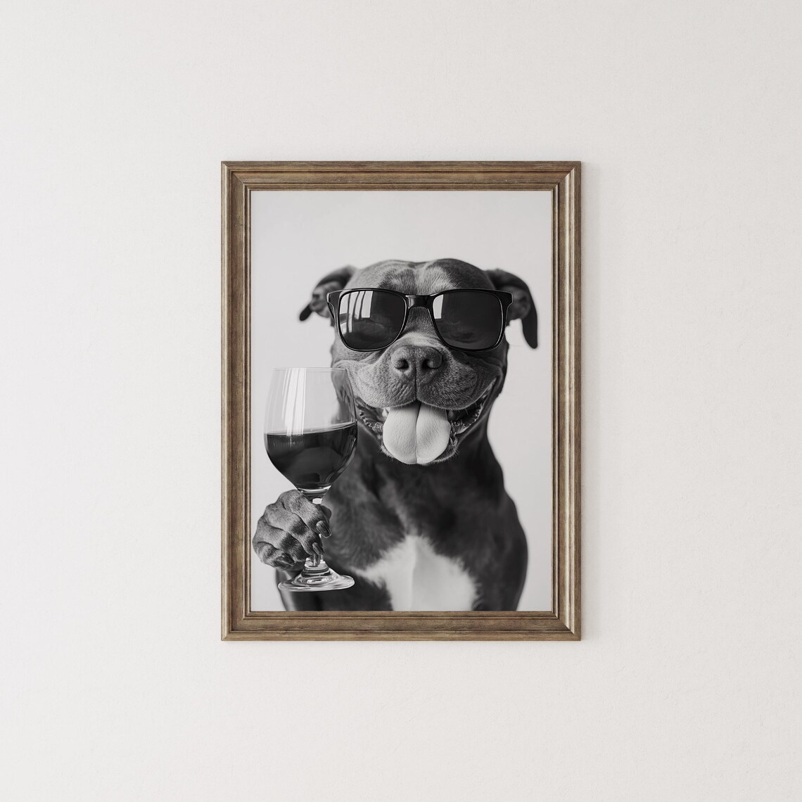 Staffy Bull Terrier Drinking Wine Funny Dog Art Print - Image 2