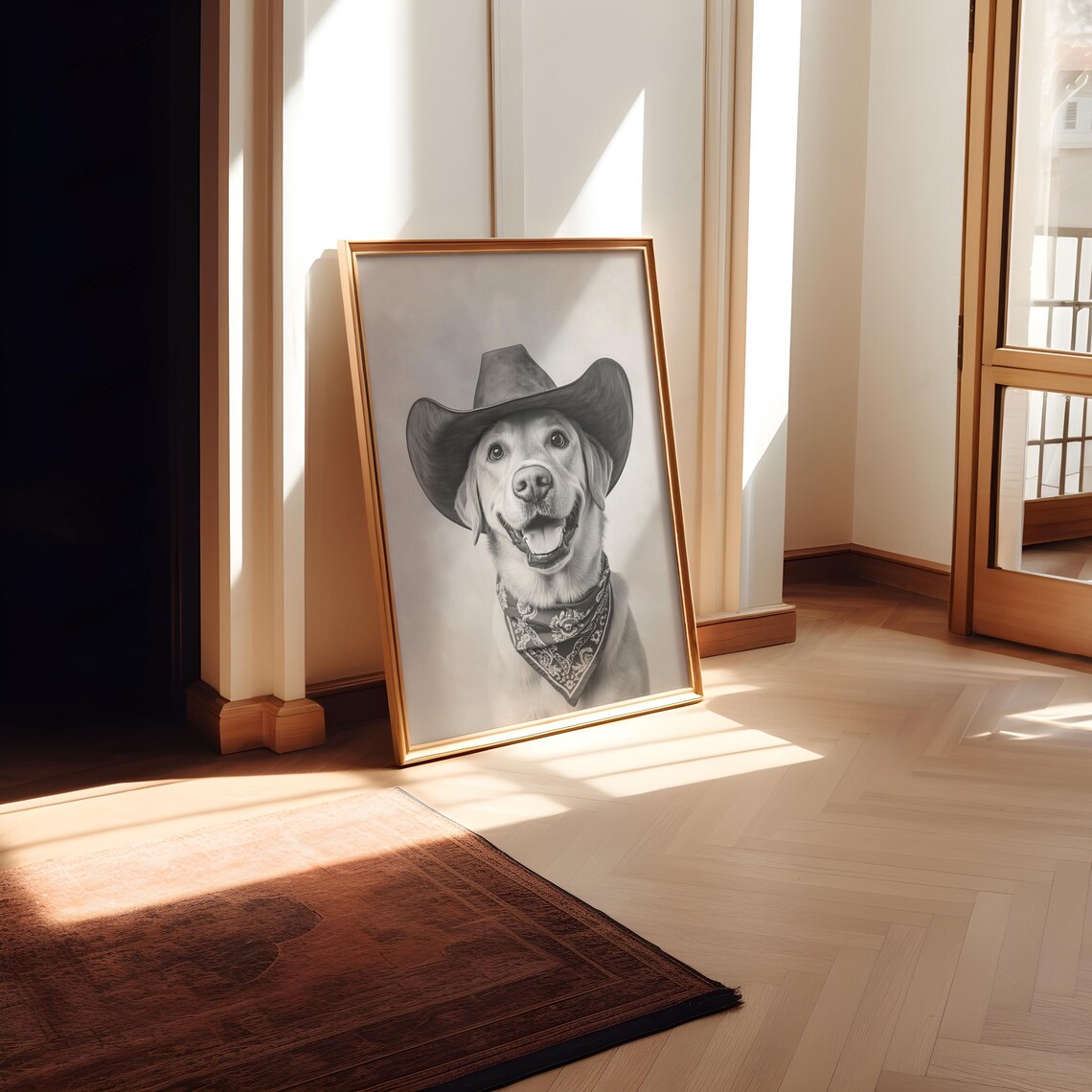 Labrador Cowgirl Hat Western Dog Art Poster - Image 2