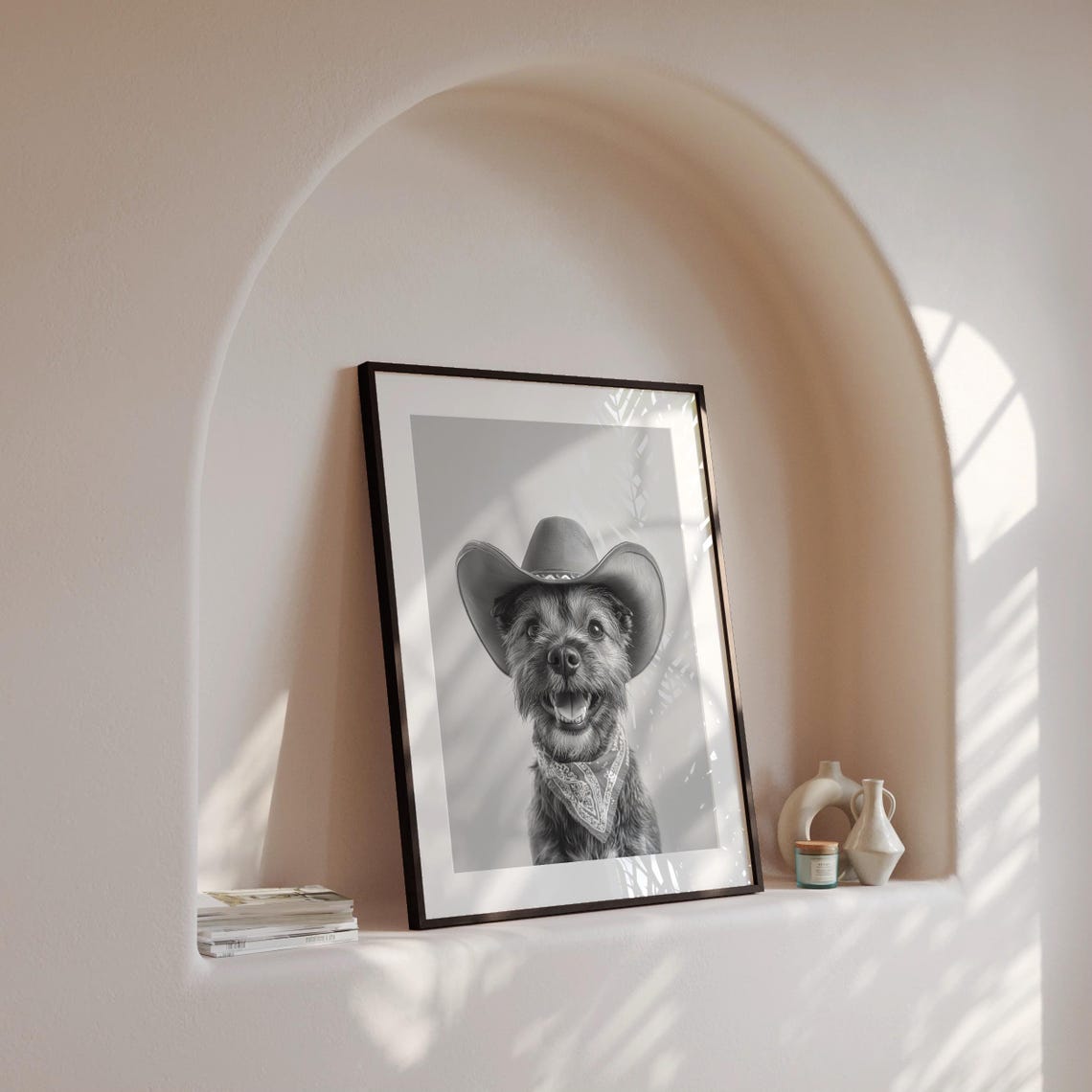 Border Terrier Cowgirl Hat Print Western Art Black And White Wall Art Dog Gift Western Dog Art Vintage Dog Poster Trendy Cowboy Decor - Image 4
