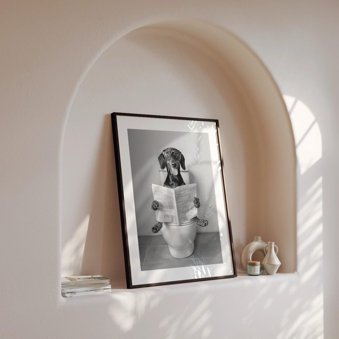 Dachshund Reading Newspaper Funny Dog With Glasses On Toilet Poster - Image 4