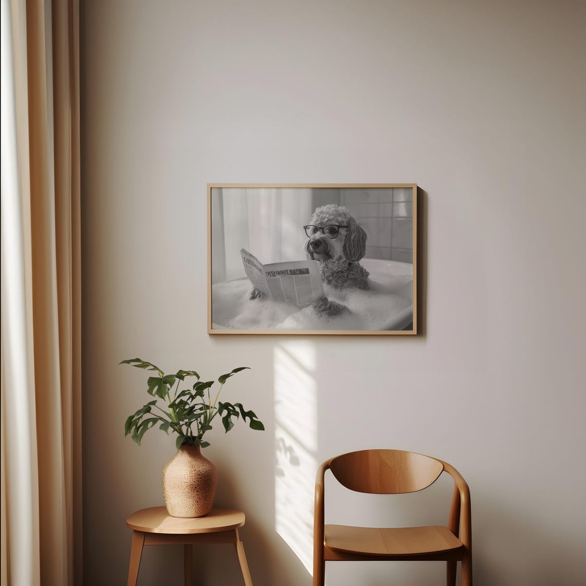 Labradoodle Reading Newspaper In Bubble Bath Funny Bathroom Poster - Image 2