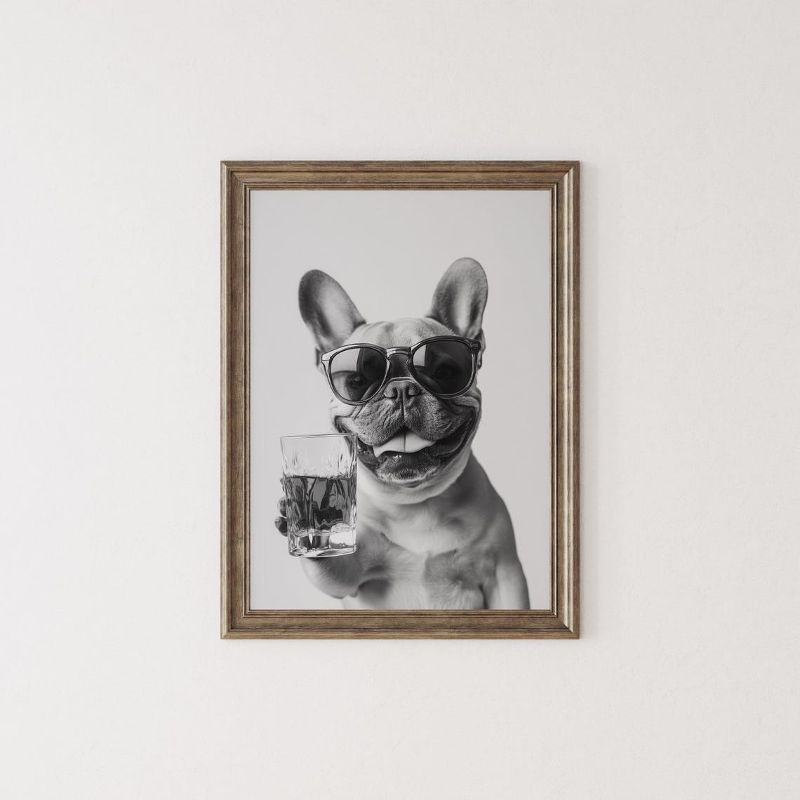 French Bulldog Drinking Whiskey Sunglasses Bourbon Funny Dog Wall Art - Image 2