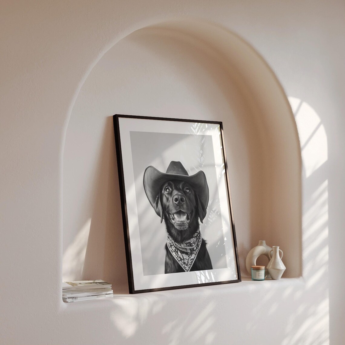 Black Labrador Cowgirl Hat Western Art Poster - Image 4