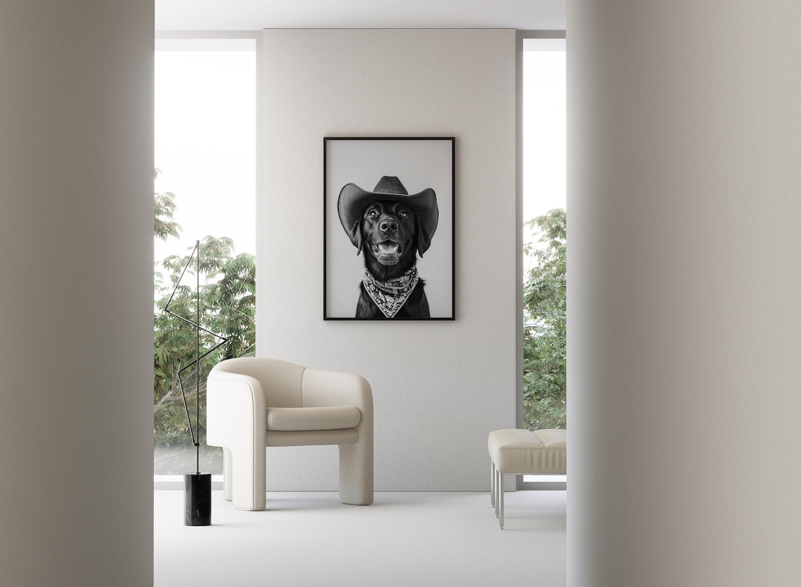 Black Labrador Cowgirl Hat Western Art Poster - Image 3