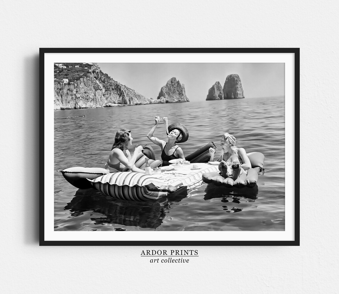Women Eating Pasta on Water, Vintage Wall Art