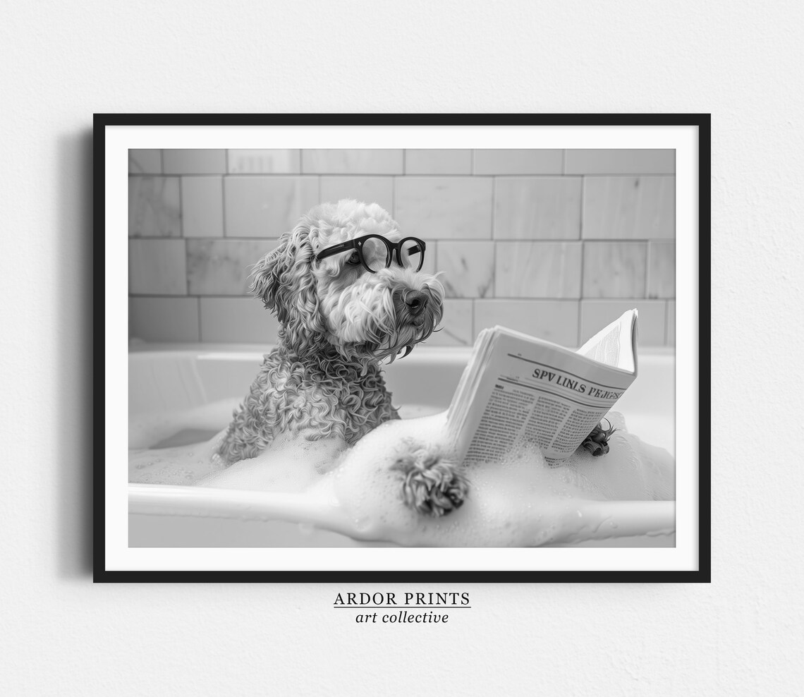Goldendoodle In Bathtub Funny Bathroom Art Print