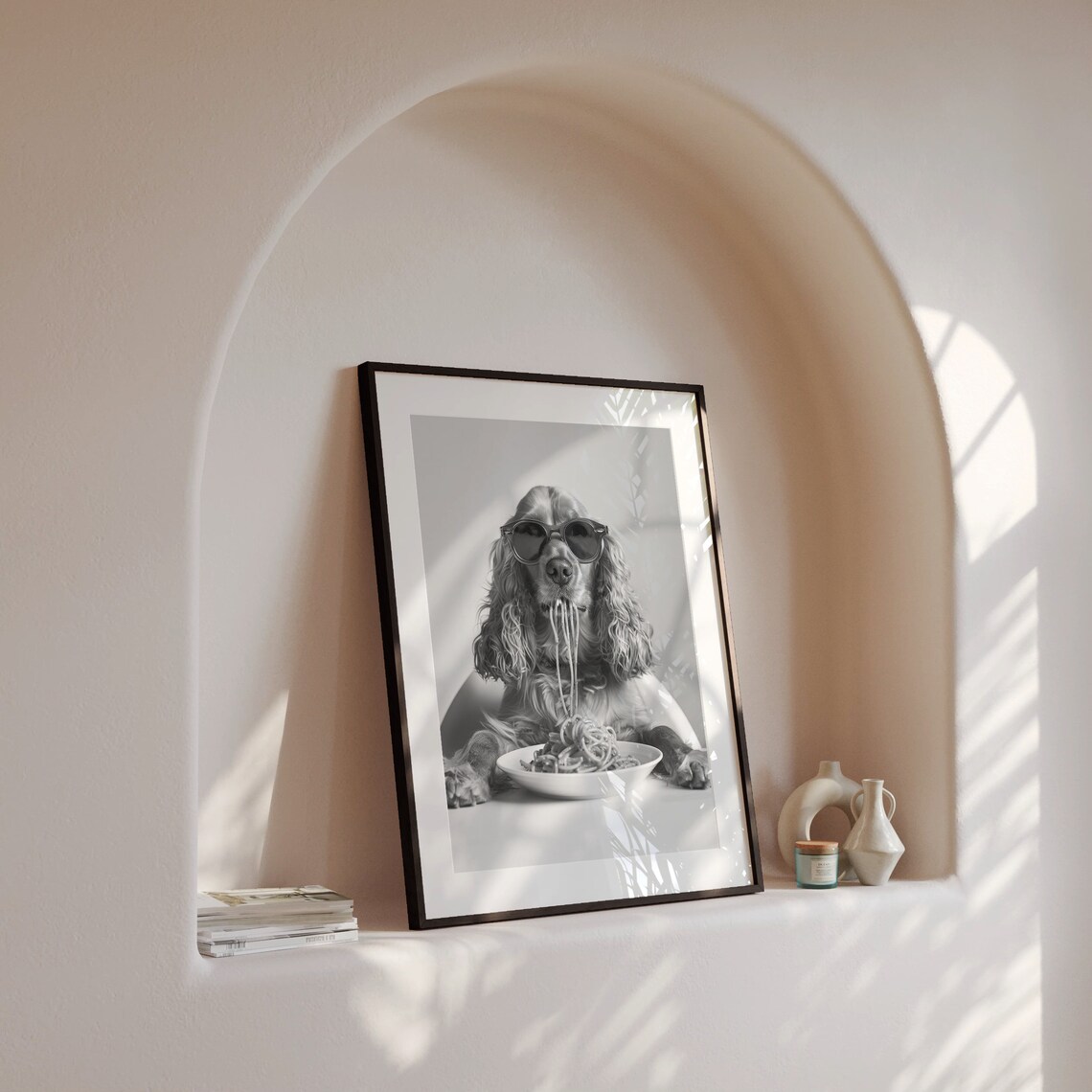 Cocker Spaniel Eating Pasta, Funny Dog Art Print - Image 4