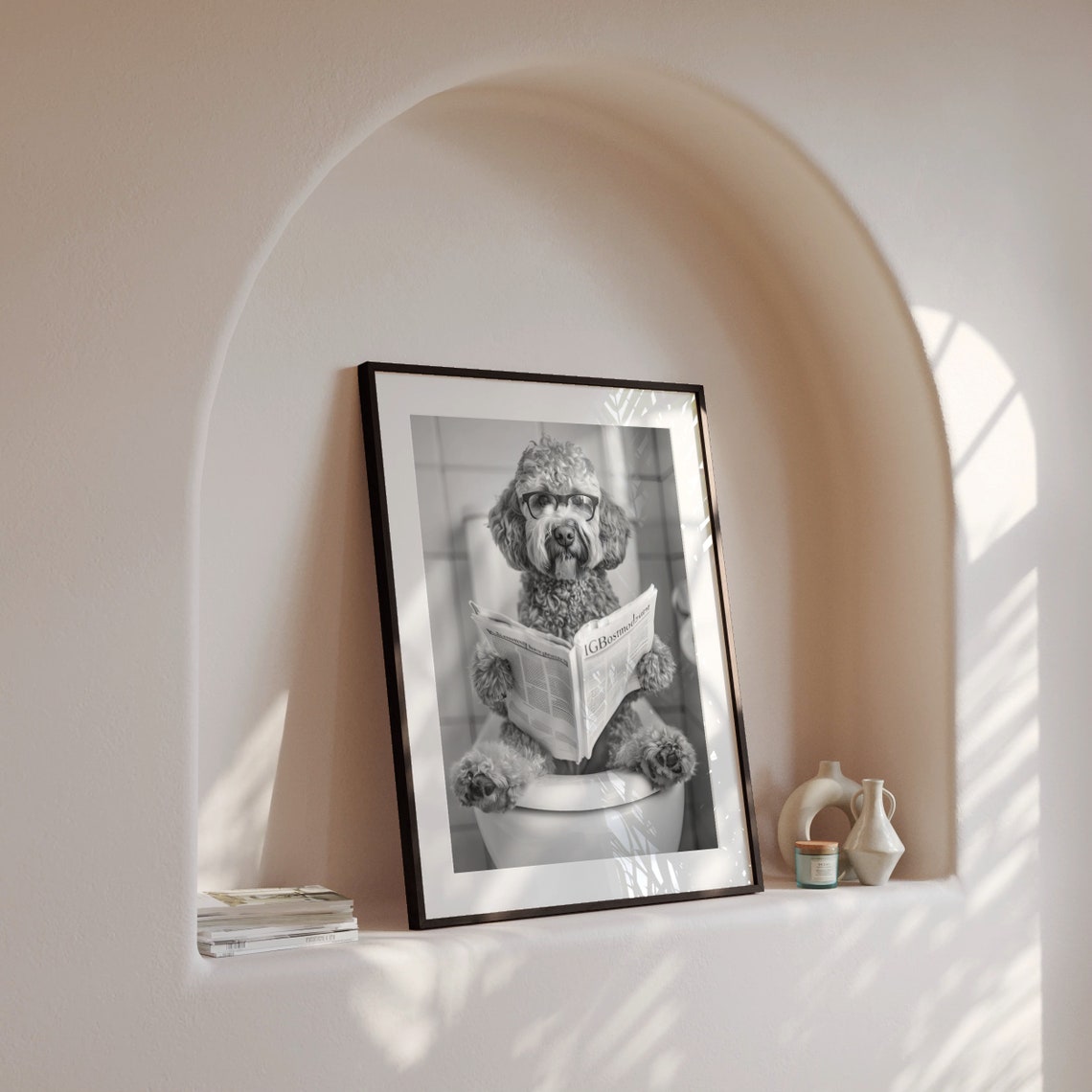 Labradoodle Reading Newspaper On Toilet Funny Bathroom Dog Print - Image 4