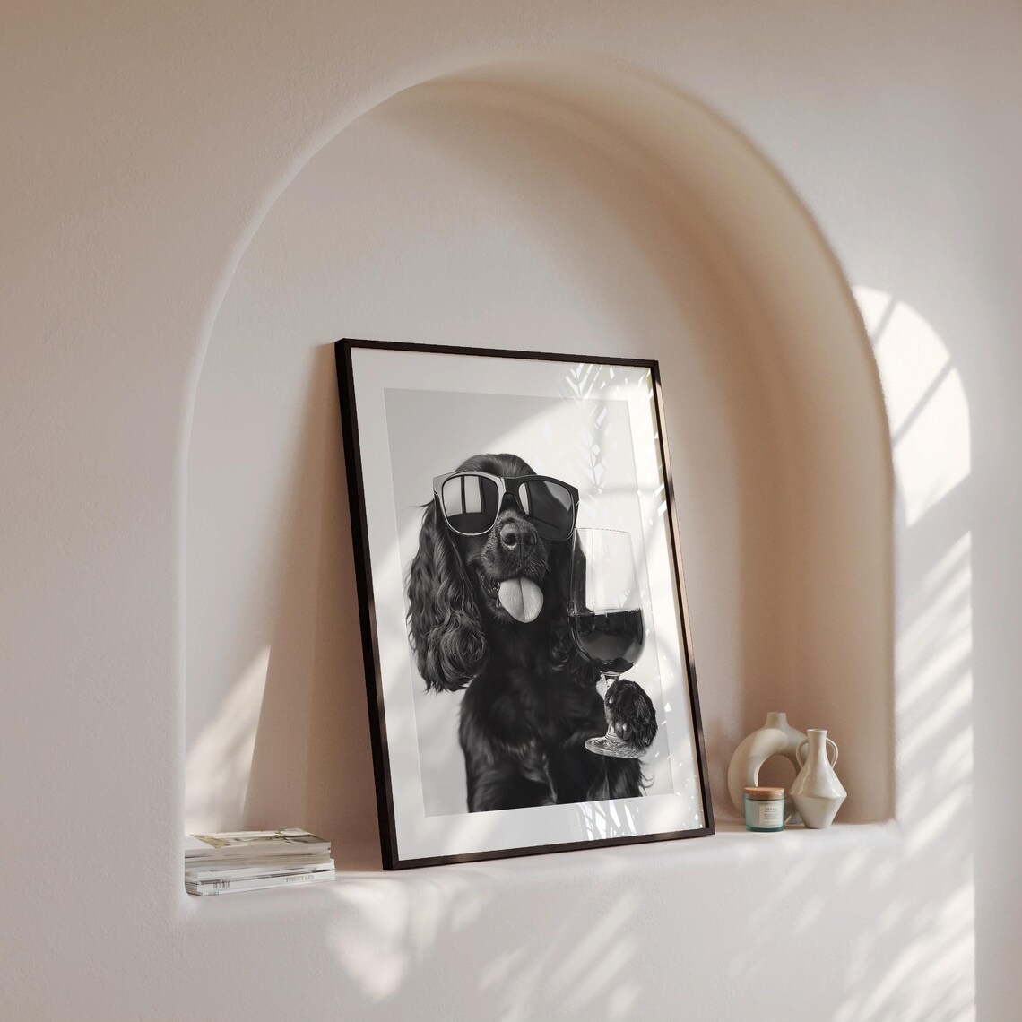 Black Cocker Spaniel Drinking Wine, Funny Dog Poster - Image 4